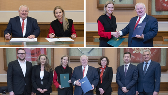 grafika przedstawiająca kolaż zdjęć dokumentujących podpisanie współpracy z Altkom Akademia