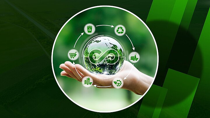 Grafika przedstawiająca dłoń na której leży kula z symbolami