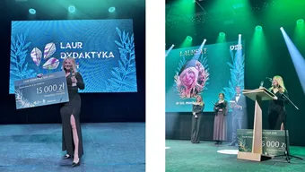 kolaż dwóch zdjęć, przedstawiający zwyciężczynię Lauru Dydaktyka AGH