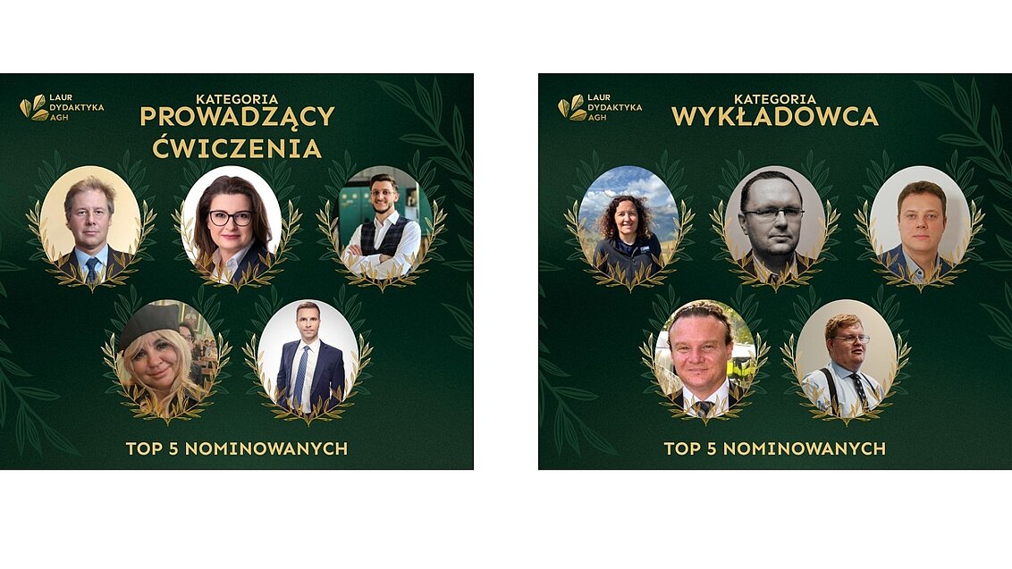 Kolaż przedstawiający uczestników konkursu Laur Dydaktyka AGH