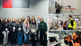 kolaż zdjęć przedstawiający wizytę studentów Wydziału Zarzadzania w firmie Automationstechnik 