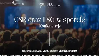 grafika promująca konferencję "CSR raz ESG w sporcie"