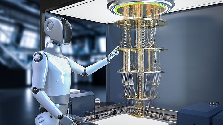 Grafika przedstawiająca humanoida dotykającego delikatnej konstrukcji