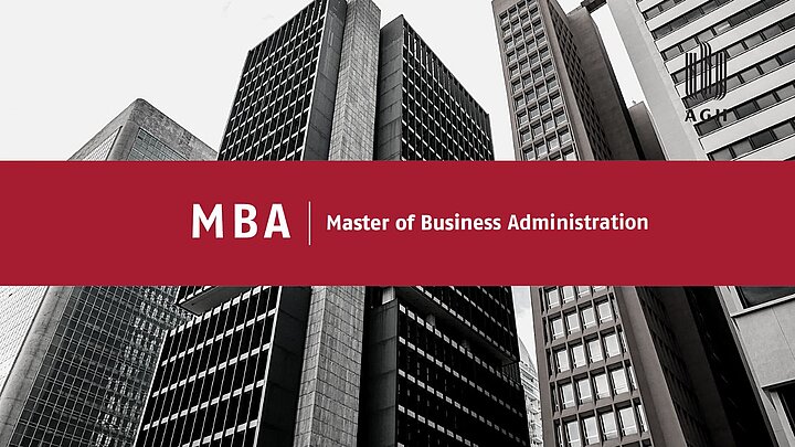 Grafika przedstawiająca budynki w tle z napisem na środku MBA