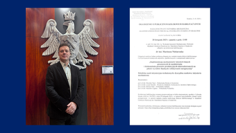 kolaż zdjęć przedstawiający zdjęcie Mariusza Niekurzaka oraz Ogłoszenie o publicznym kolokwium habilitacyjnym