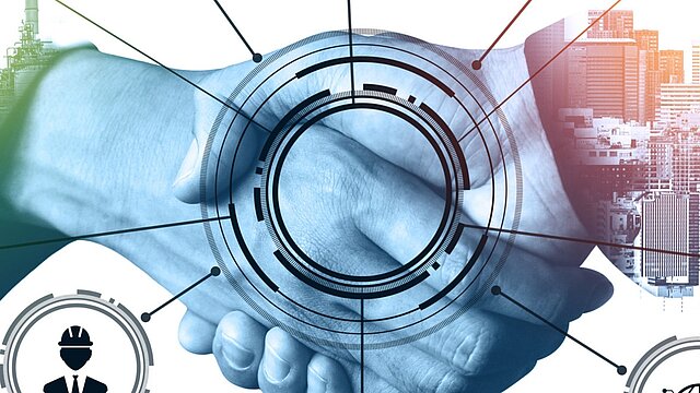 Abstrakcyjna grafika przedstawiająca uściśnięte dłonie