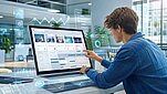 Studenci wybierający przedmioty obieralne przy laptopach z nałożonym interfejsem harmonogramu i checklistą kursów